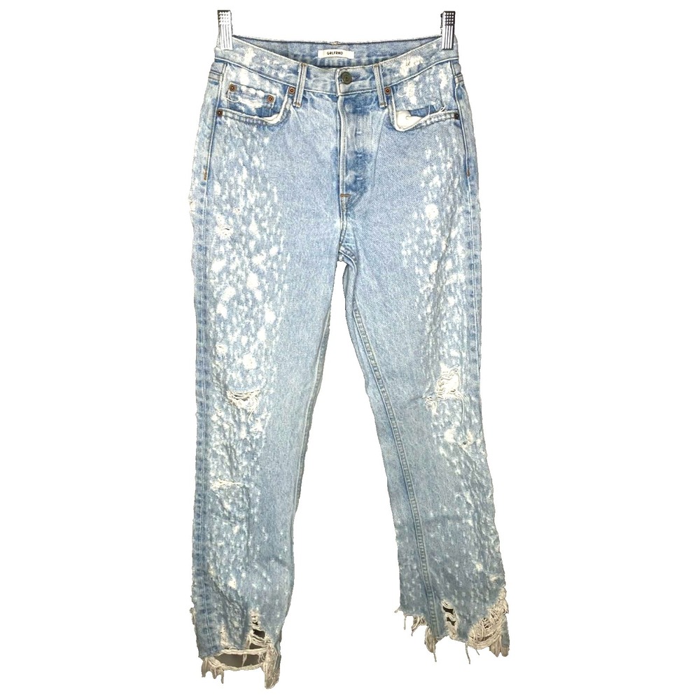 GRLFRND womens thrashed Mid Rise distressed light wash mom jeans Women's Size 26
